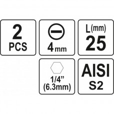 Biti de 25 mm 1/4" cu cap drept tip surubelni..